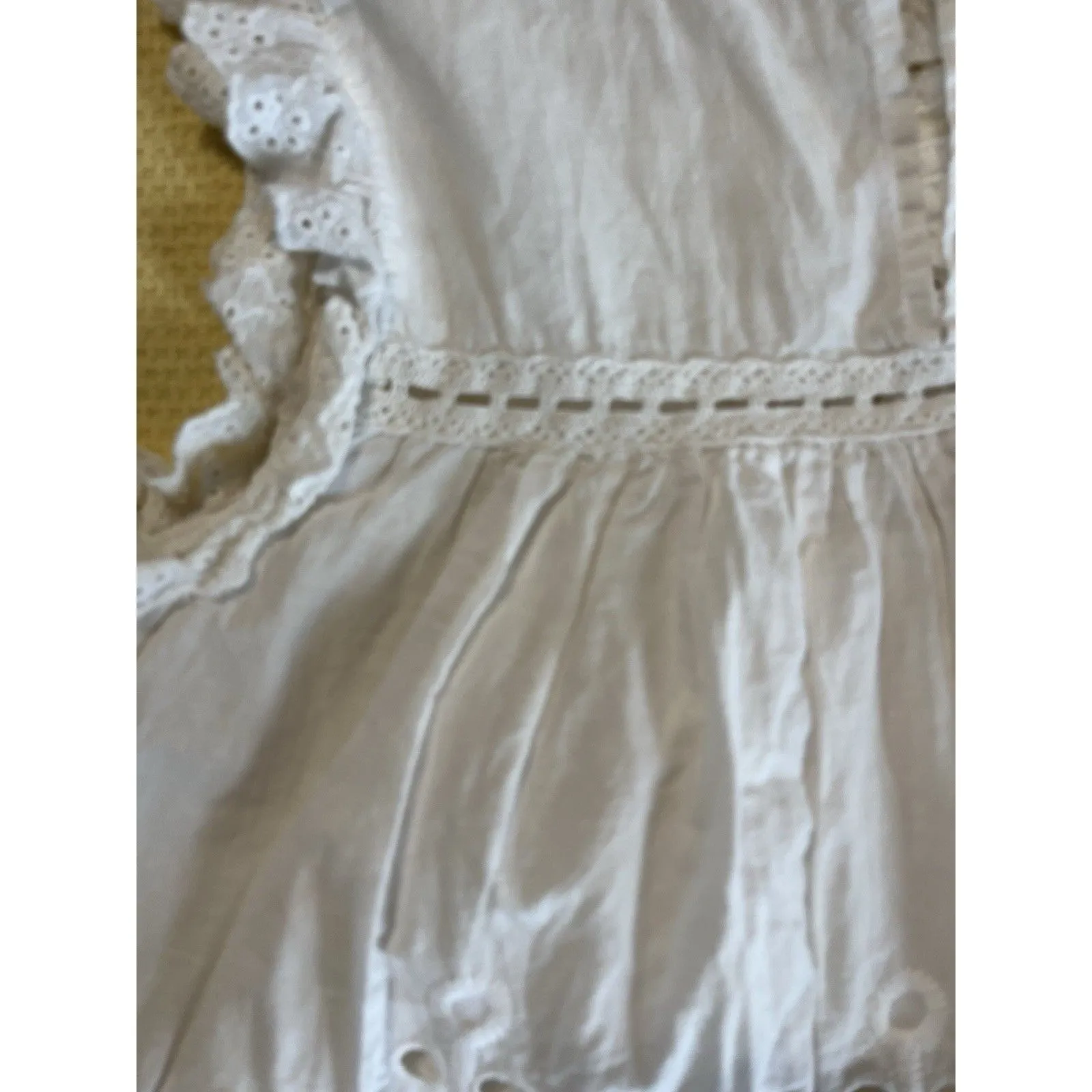 White Eyelet Lace Sleeveless Babydoll Top Pintuck Ruffle Trim Boho Cottagecore M Size M - Image 6