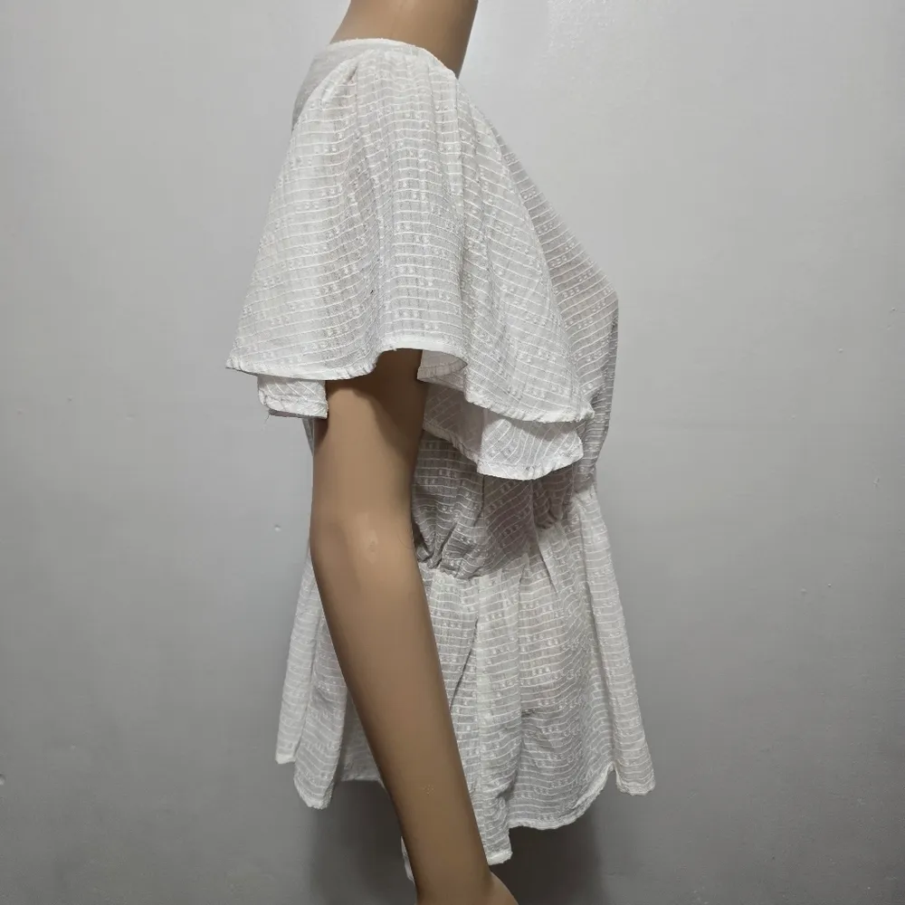 Molly Bracken White Sheer Peplum Button-Front Blouse Size Medium - Image 4