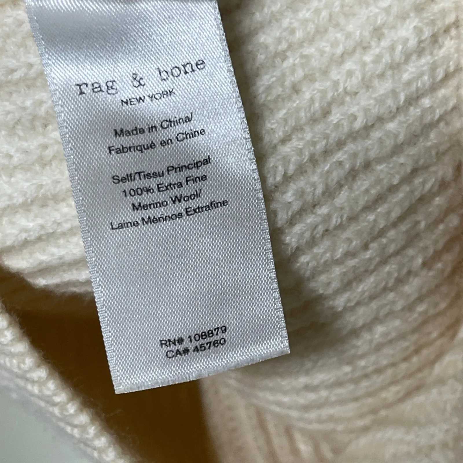 Rag & Bone JEAN Tori Ivory Cutout Crewneck Sweater Merino Wool Pullover Sz M - Image 5