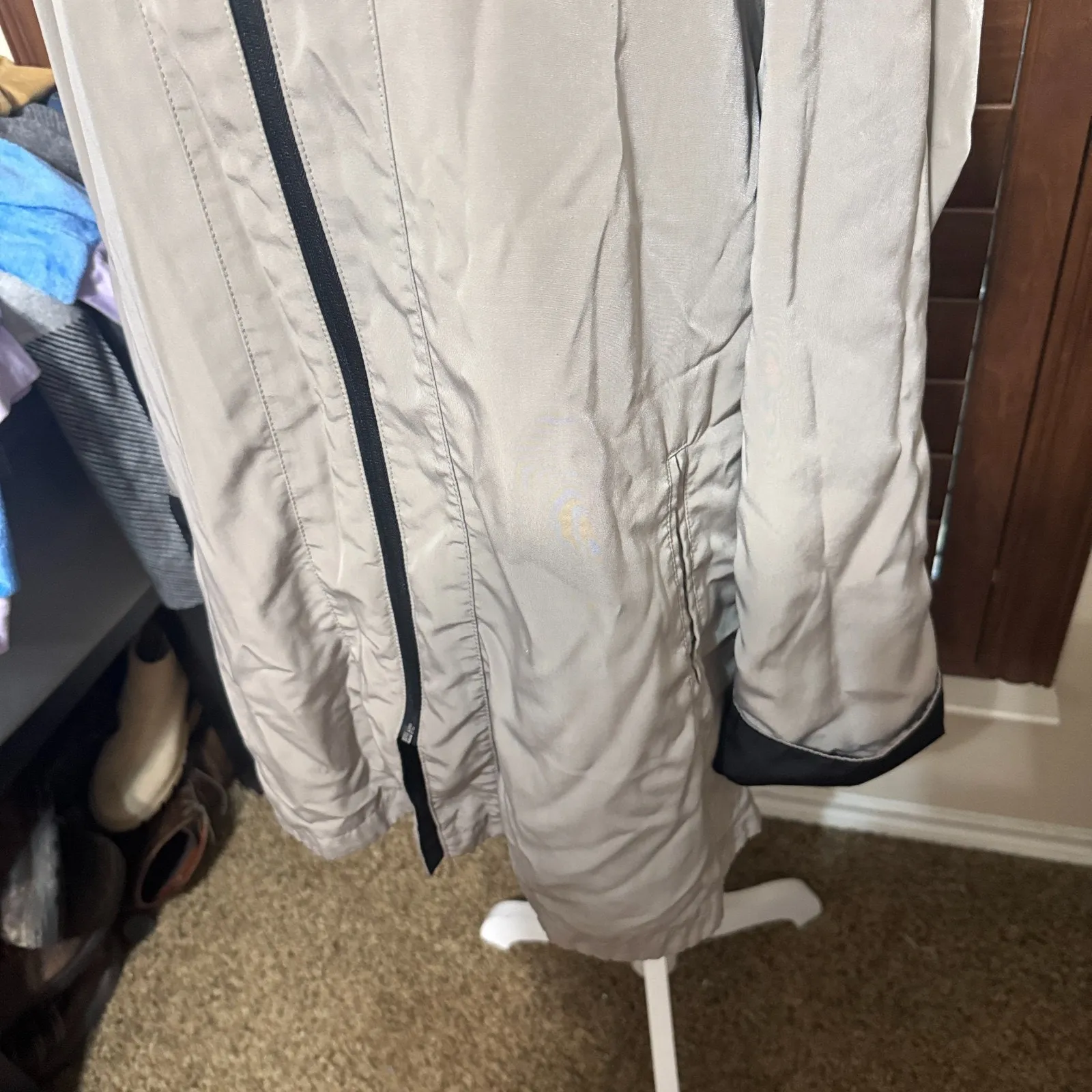 Gallery Reversible Jacket Womens L Black Beige Hooded Full Zip Raincoat - Image 5