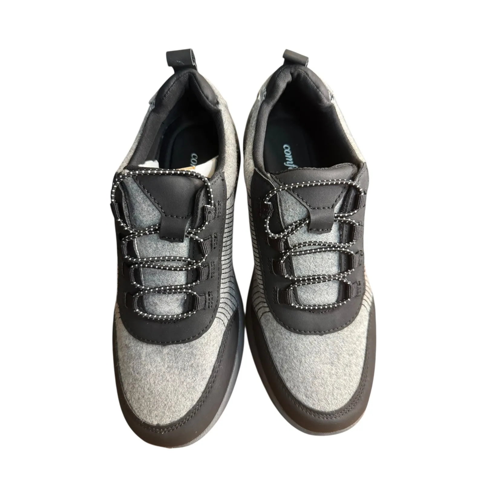 Comfortview Athletic Knit Sneaker Wanita 7M Grey Black Lace Up Wool Fabric Upper - Image 10