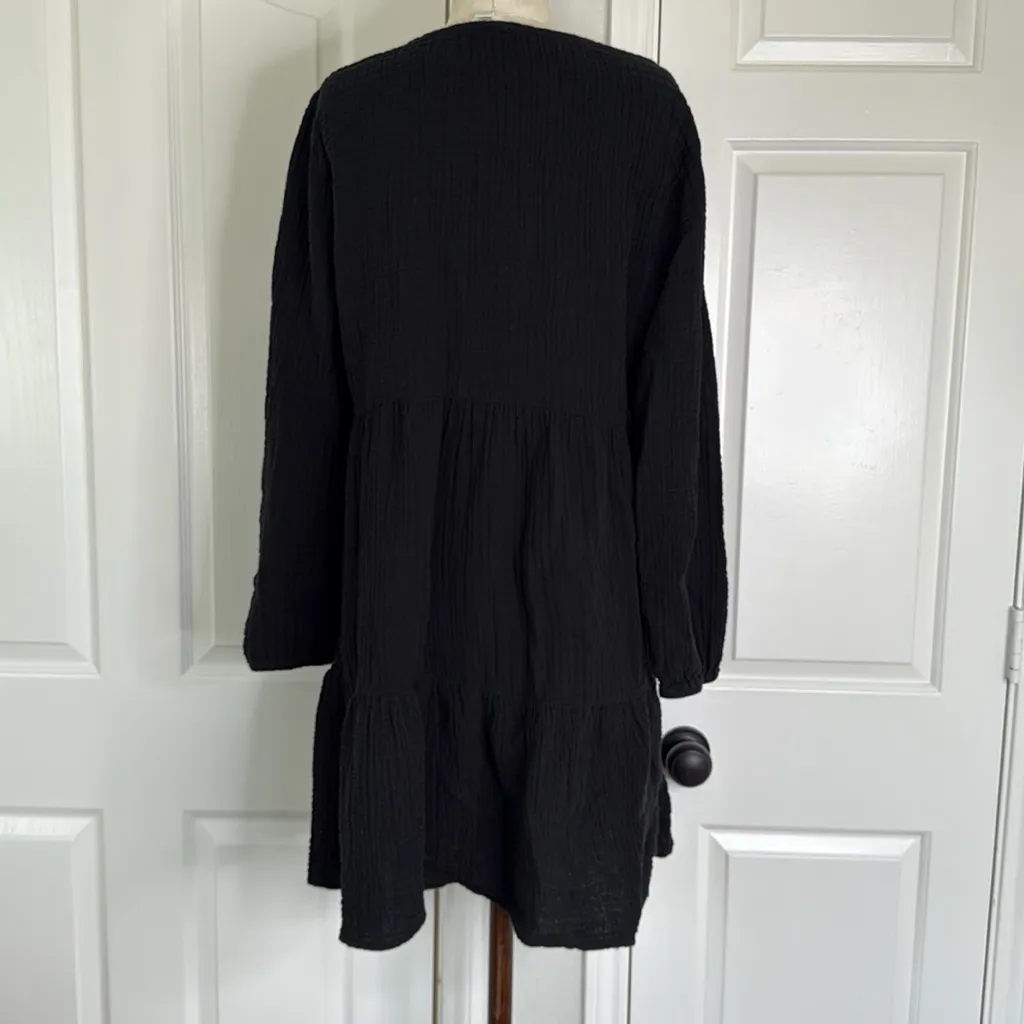 Long sleeve cotton gauze tiered mid length dress - Image 12