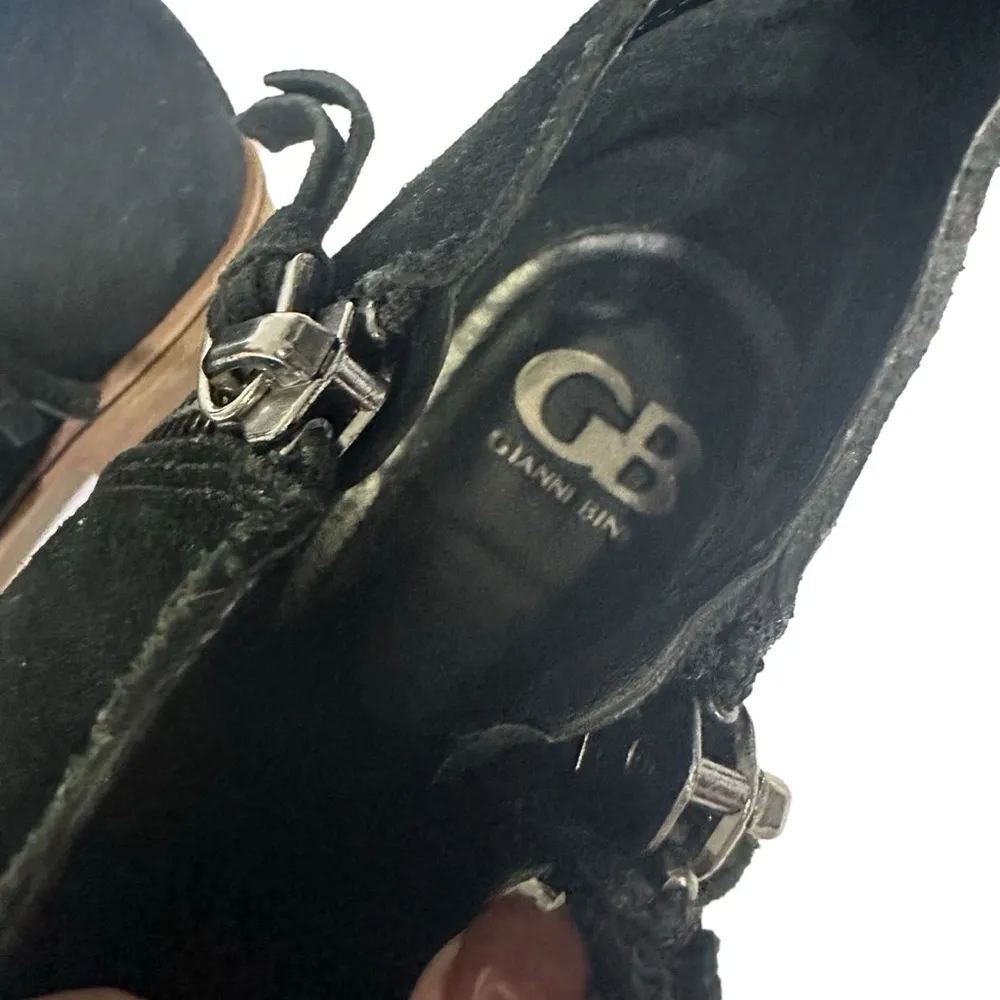 Gianni Bini Black Suede 1 Inch Heel Ankle Bootie Double Side Zippers Womens 10 - Image 8