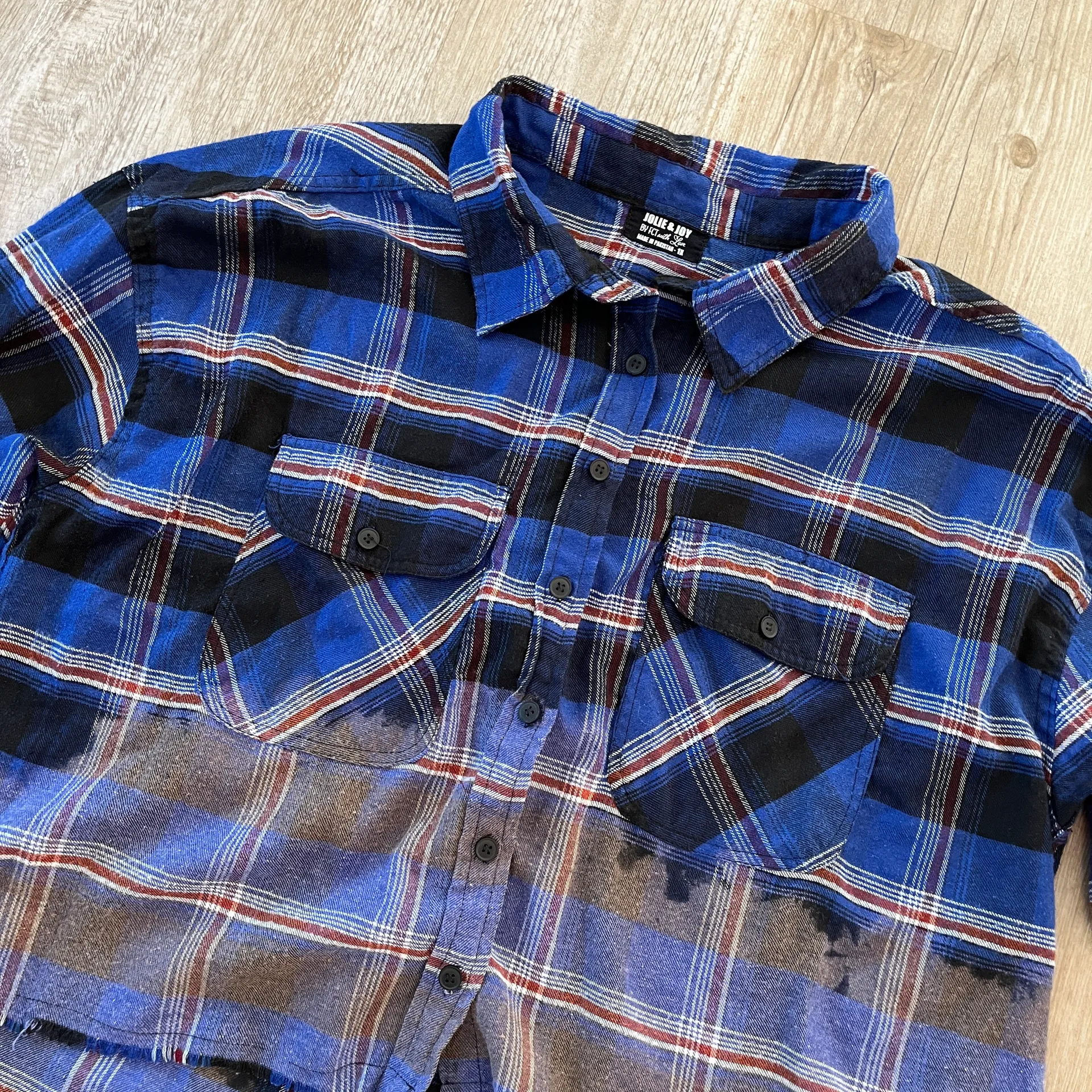 Womens Jolie & Joy Blue Distressed Plaid Shirt - Image 2