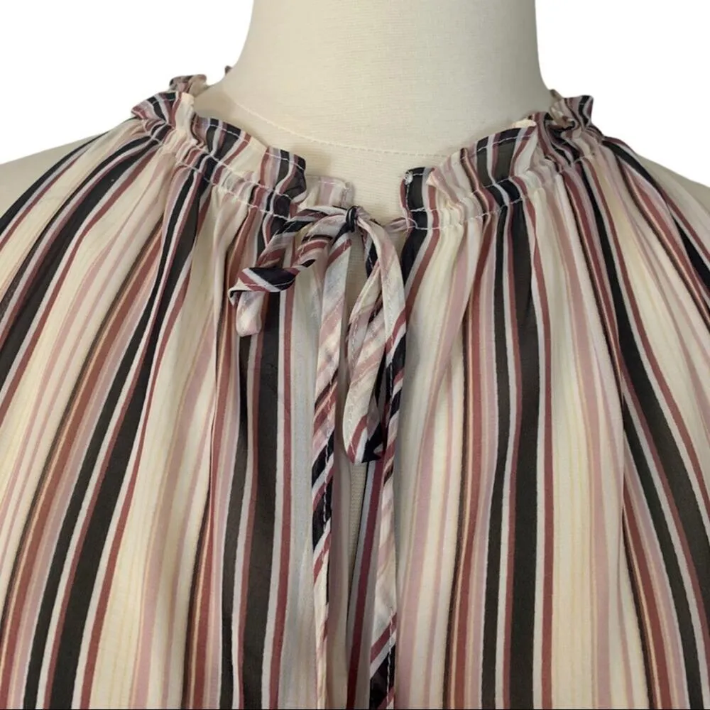Max Studio Women's Cream Brown Pink Stripe Tie Neck Sleeveless Top Size XL - Image 9