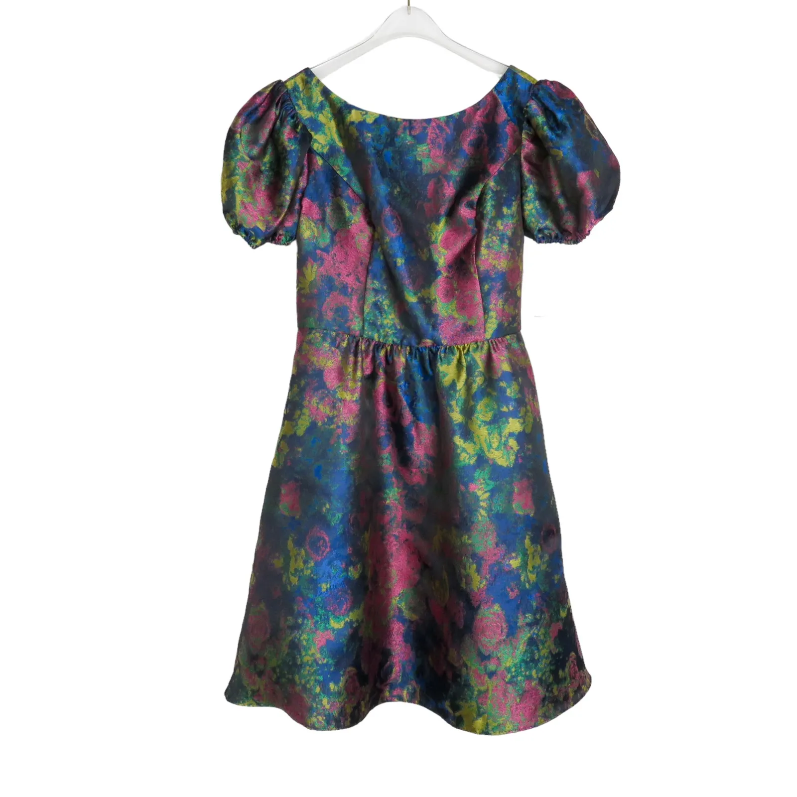 DB STUDIO Puff Sleeve Open Back Brocade A-Line Metallic Mini Dress Size 12 - Image 6