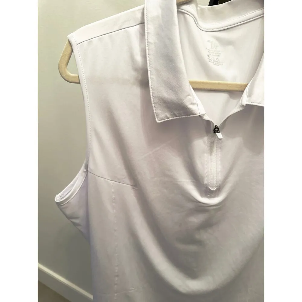 Curvy Plus 2X White Sleeveless Golf Shirt 1/4 Button - Image 2