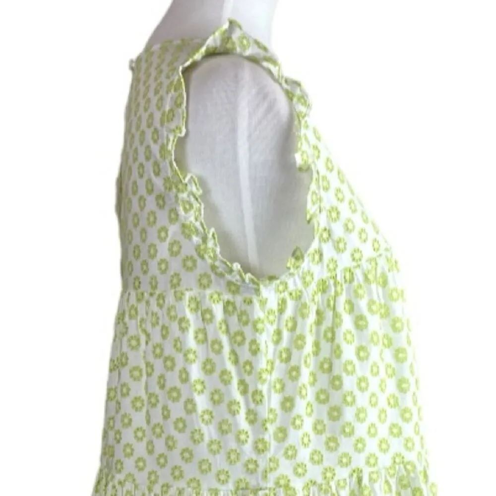 ModCloth NEW Women’s Eyelet Ruffle Swing Dress White Lime Green Size Medium - Image 7