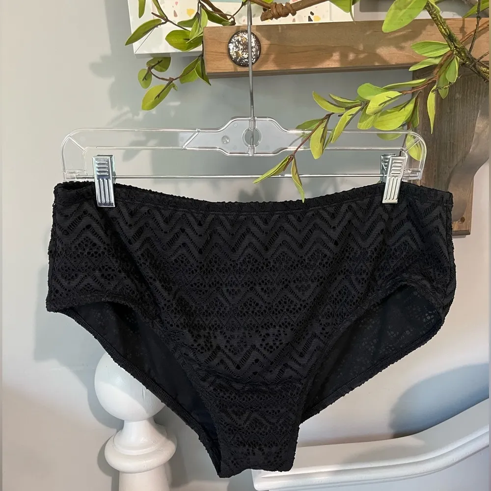 Swimsuit Bikini Bottoms New Black Size 16W Womens 1X Catalina Solid Crochet Lace - Image 2