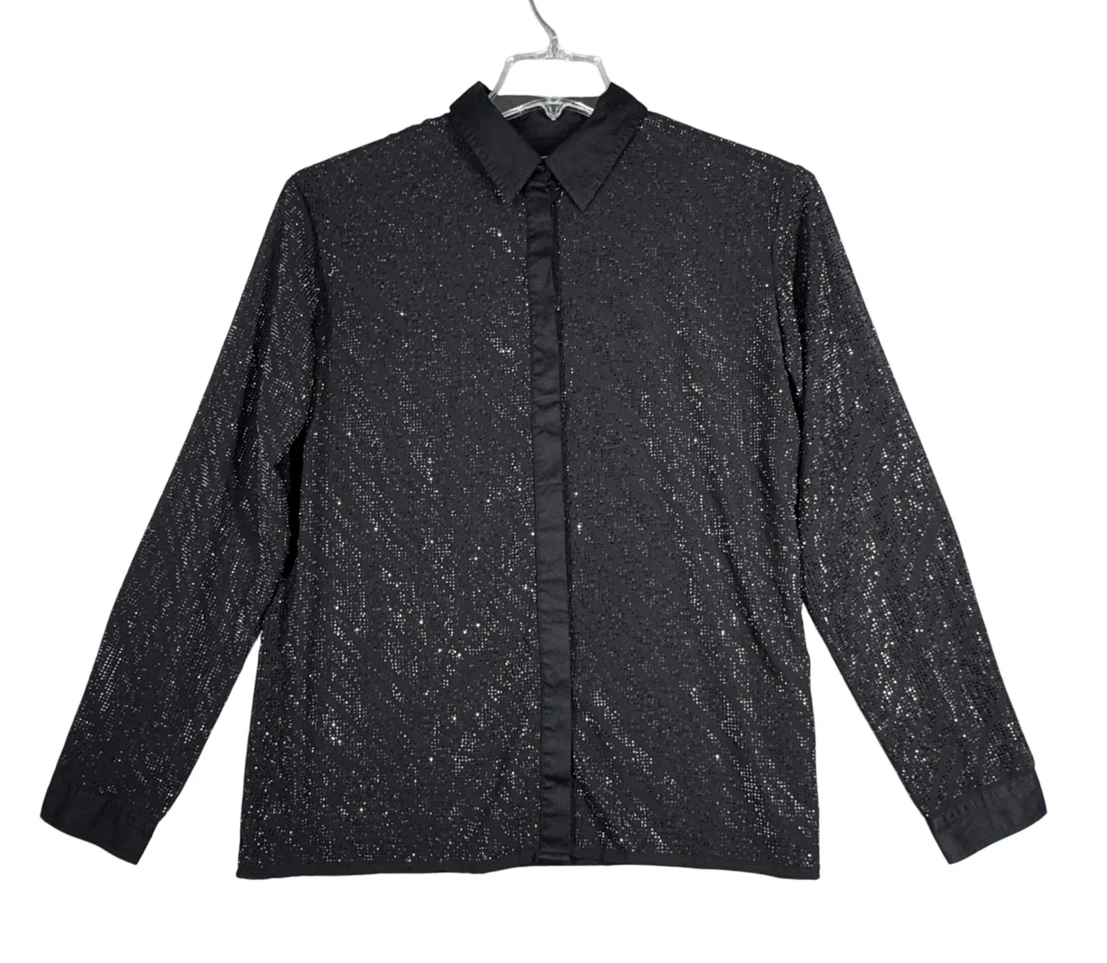 Diesel Shirt Black Button Down Embellished Long Sleeve Top Party Blouse Size M - Image 1