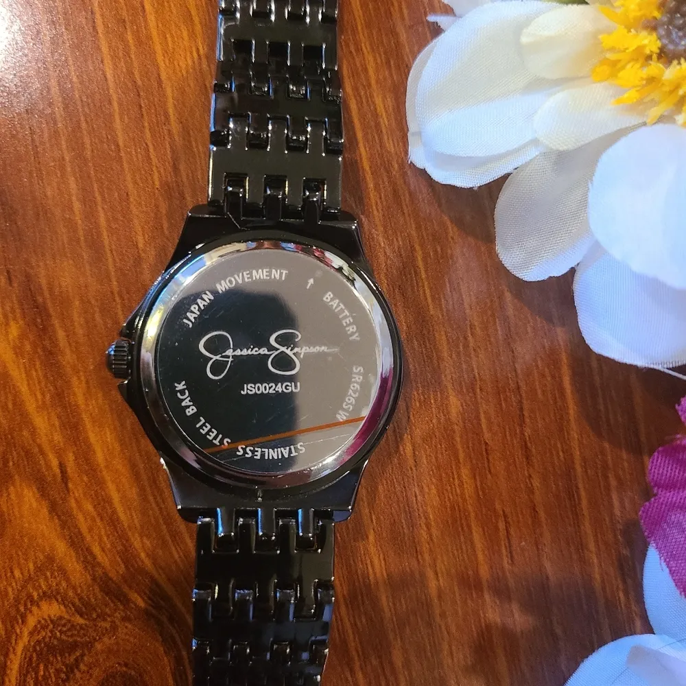 Jessica Simpson Black Metal Watch with Rhinestones - Image 9