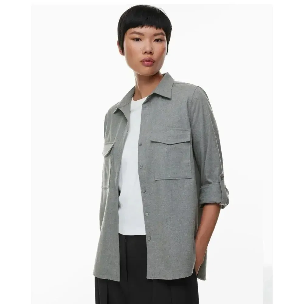 Babaton AritziaBabaton Utility Flannel Button Shacket Blouse Size Small Long Sleeve 1316 - Image 2