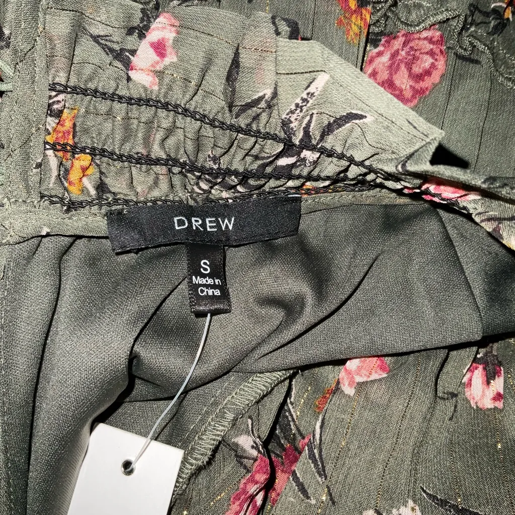 Drew Green Floral Long Sleeve Smocked Waist Dress Size Small - Image 2