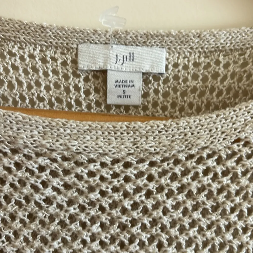 J. Jill Open Weave Knit Crochet 3/4 sleeve Sweater Color Cream Size S Petite - Image 3