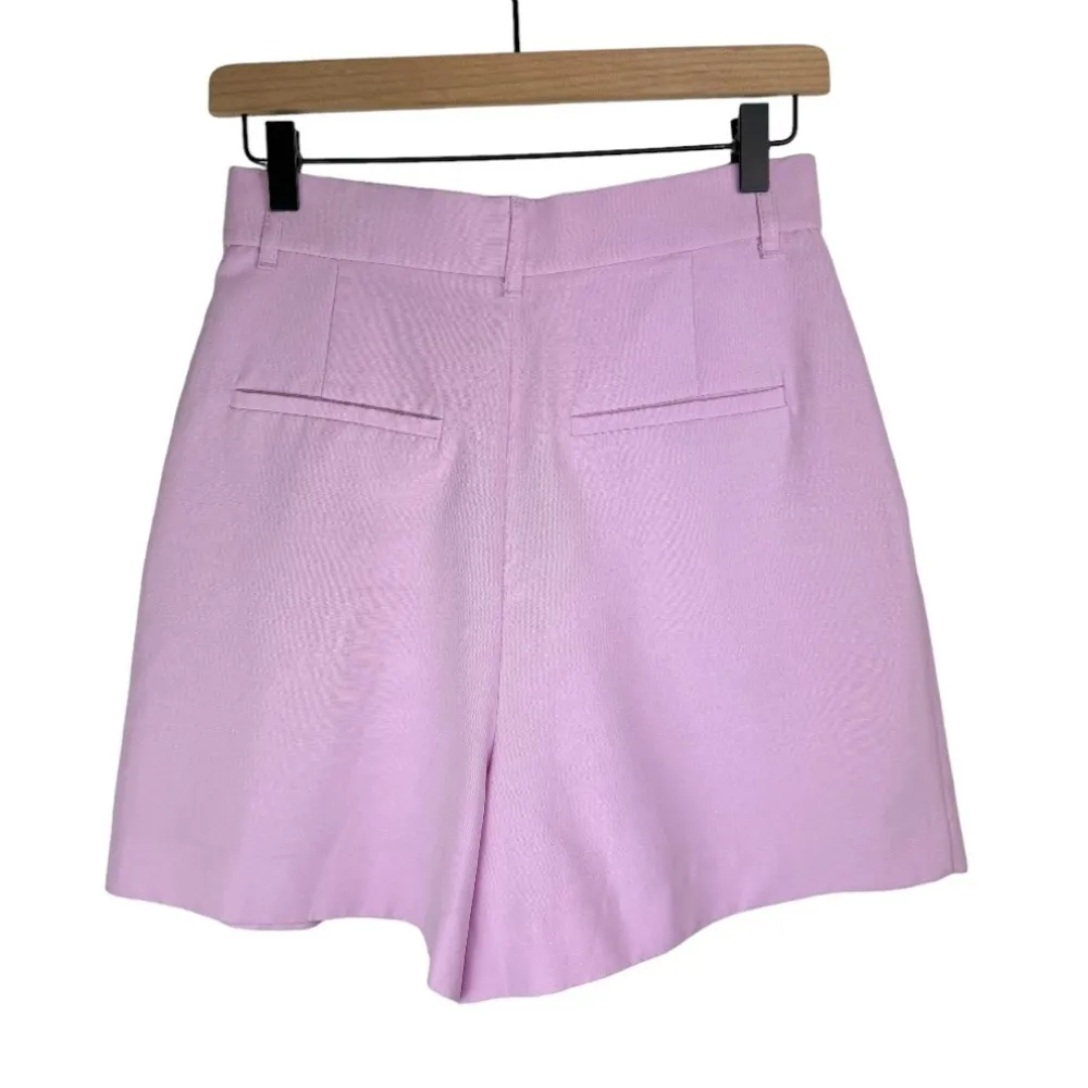NWT ZARA High Rise Bermuda Shorts Sz Small Linen Blend Lilac Purple - Image 2