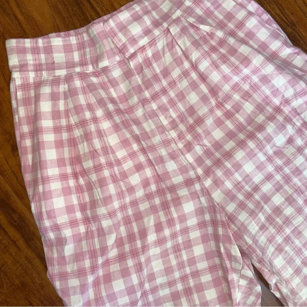 Urban Outfitters Pink Gingham Paige Linen Pleated Pants Medium - Image 5