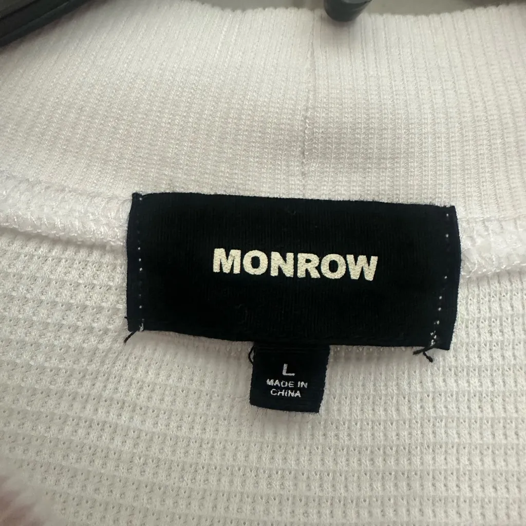 Monrow Mock Neck Thermal Sweatshirt Size Large White Seamed - Image 3
