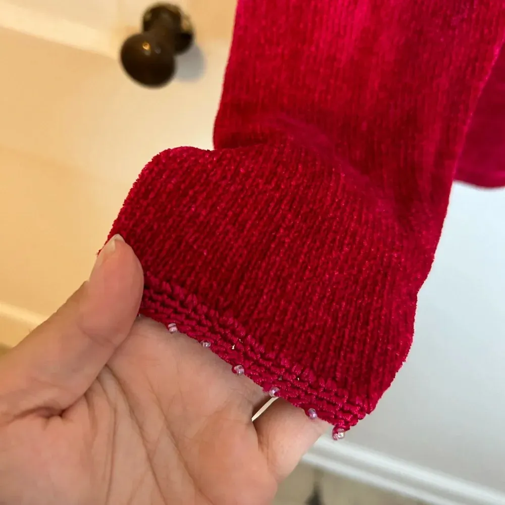 Carolyn Taylor Red Vintage Floral Embroidered Beaded Sweater - Image 7