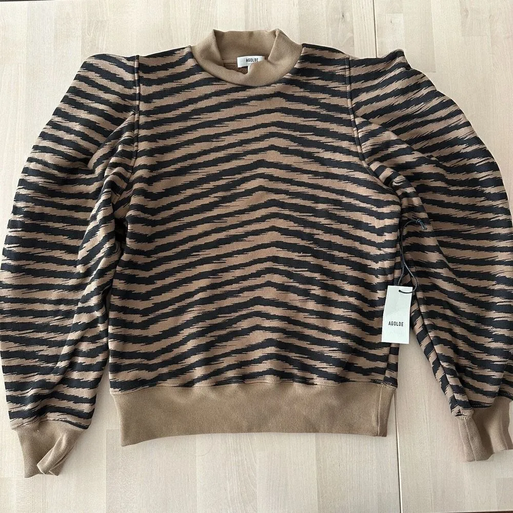 NEW AGOLDE sweatshirt Womens XS Animal Print Folded Sleeve Serpentine Sweater - Image 4