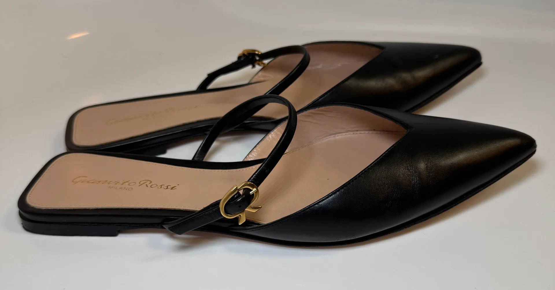 Gianvito Rossi Ribbon Pointe Black Leather Slingback Flat Mules 36 Formal Preppy - Image 1