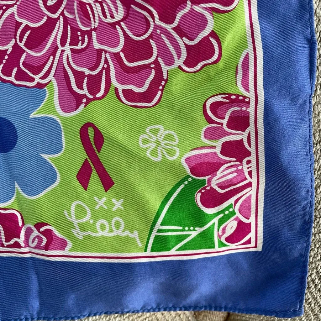 Lilly Pulitzer 100% Silk Ford Floral Mum Scarf Blue Pink - Image 2