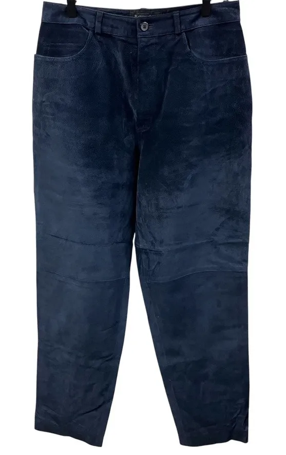 Vintage Bushwacker Genuine Suede Leather Womens 12 Pants Blue Highwaisted USA - Image 1