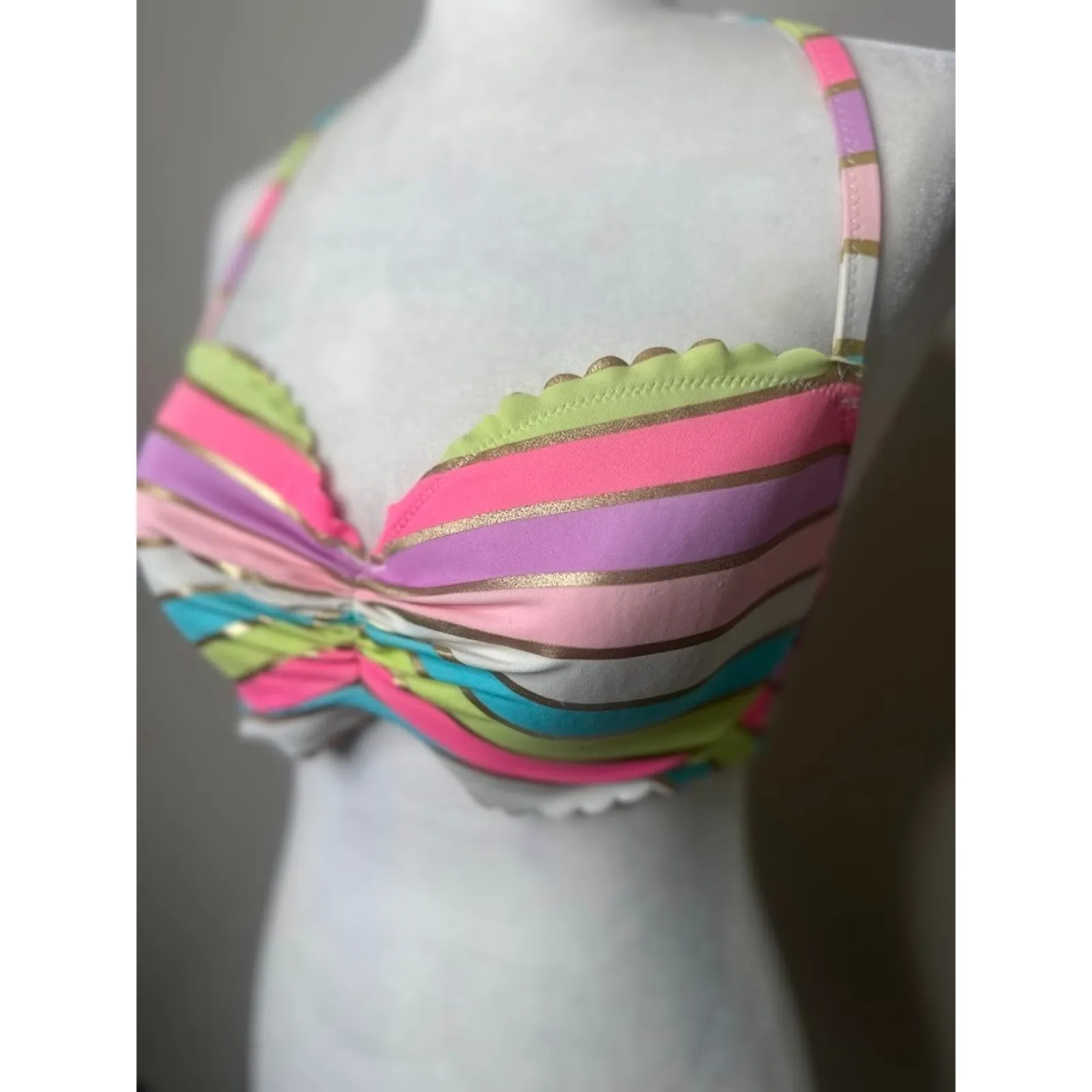 Victoria Secret Halter Bikini Swim Top 34D Striped Underwire Padded Rainbow - Image 2