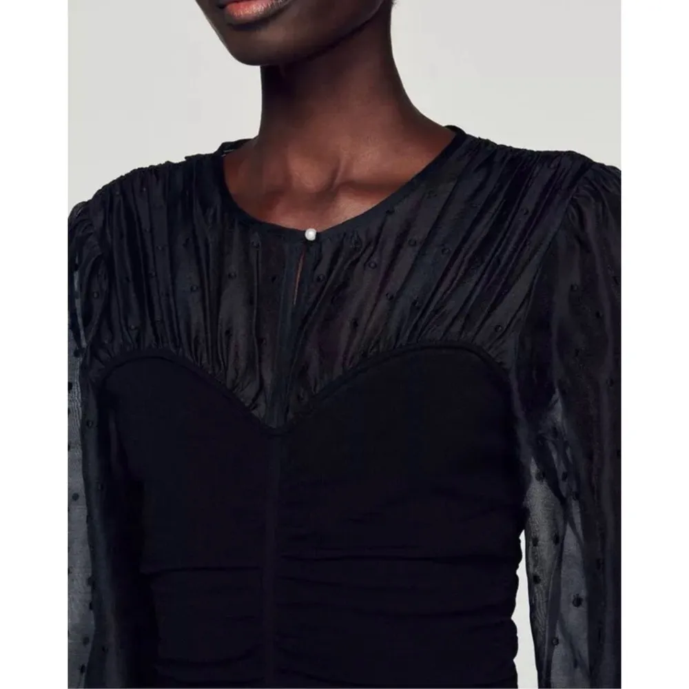 SANDRO Balmora Swiss-Dot Puff-Sleeve black mini Dress NWT - Image 10