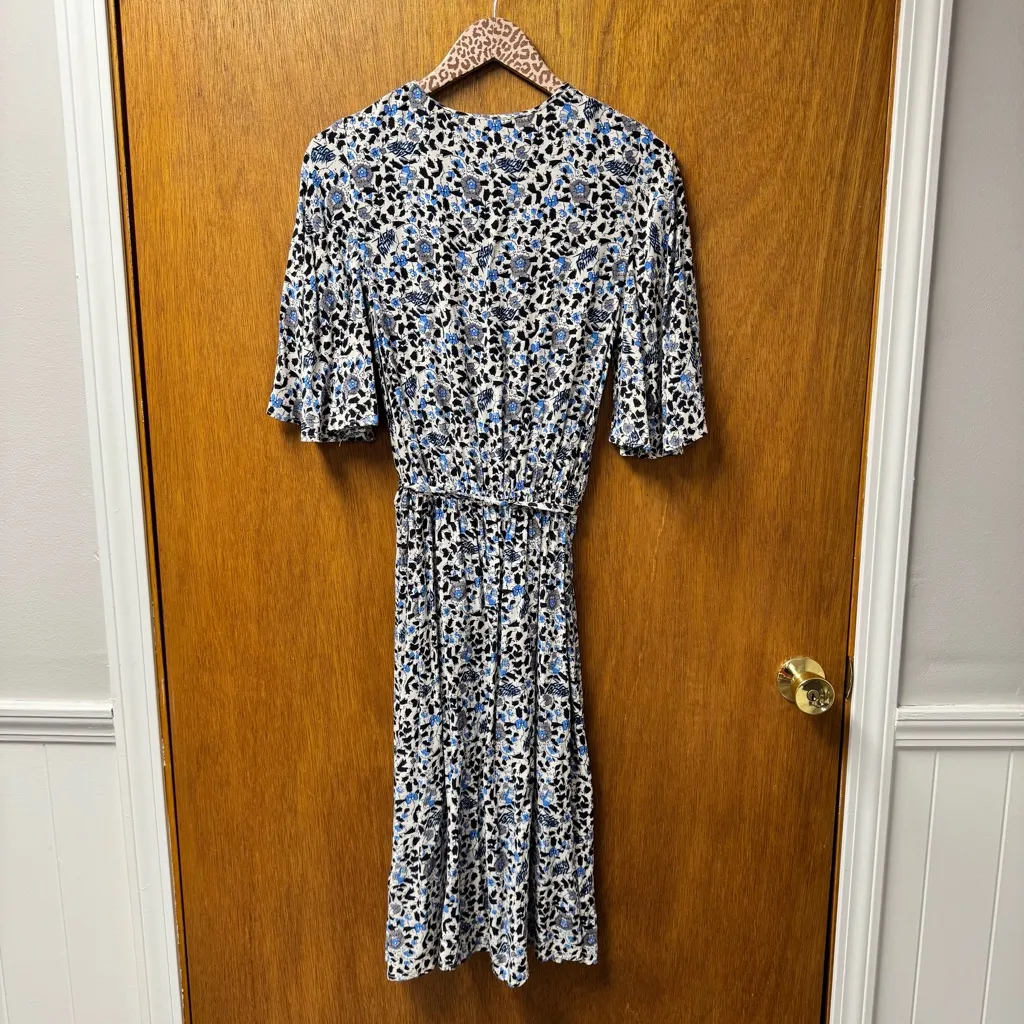 Zadig & Voltaire Rhone Floral Print Crepe Short Sleeve Midi Dress Sea Small - Image 15