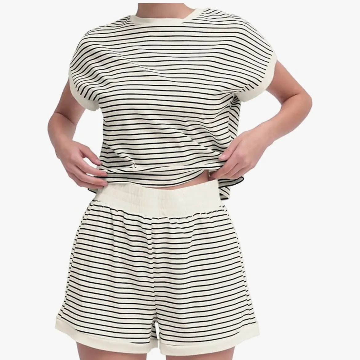 Striped Short Lounge Set Tan - Image 2