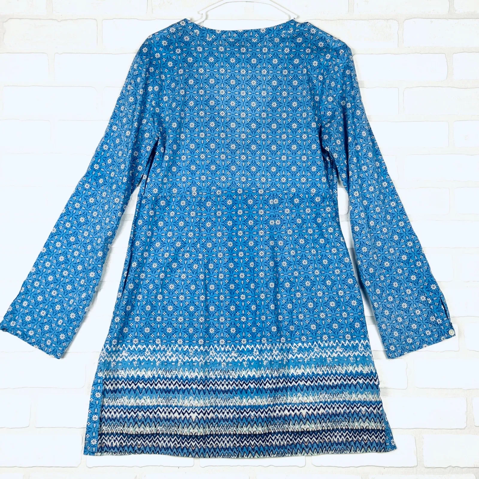 Athleta Blue Print Tunic Top‎ Long Sleeve V Neck Swim Cover Up Womens Medium - Image 12