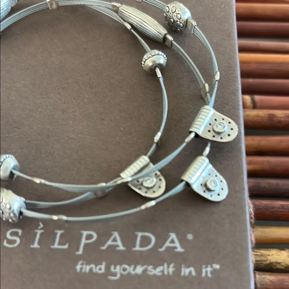 Silpada Silver Trio of Bangles with Small Crystals - Image 2