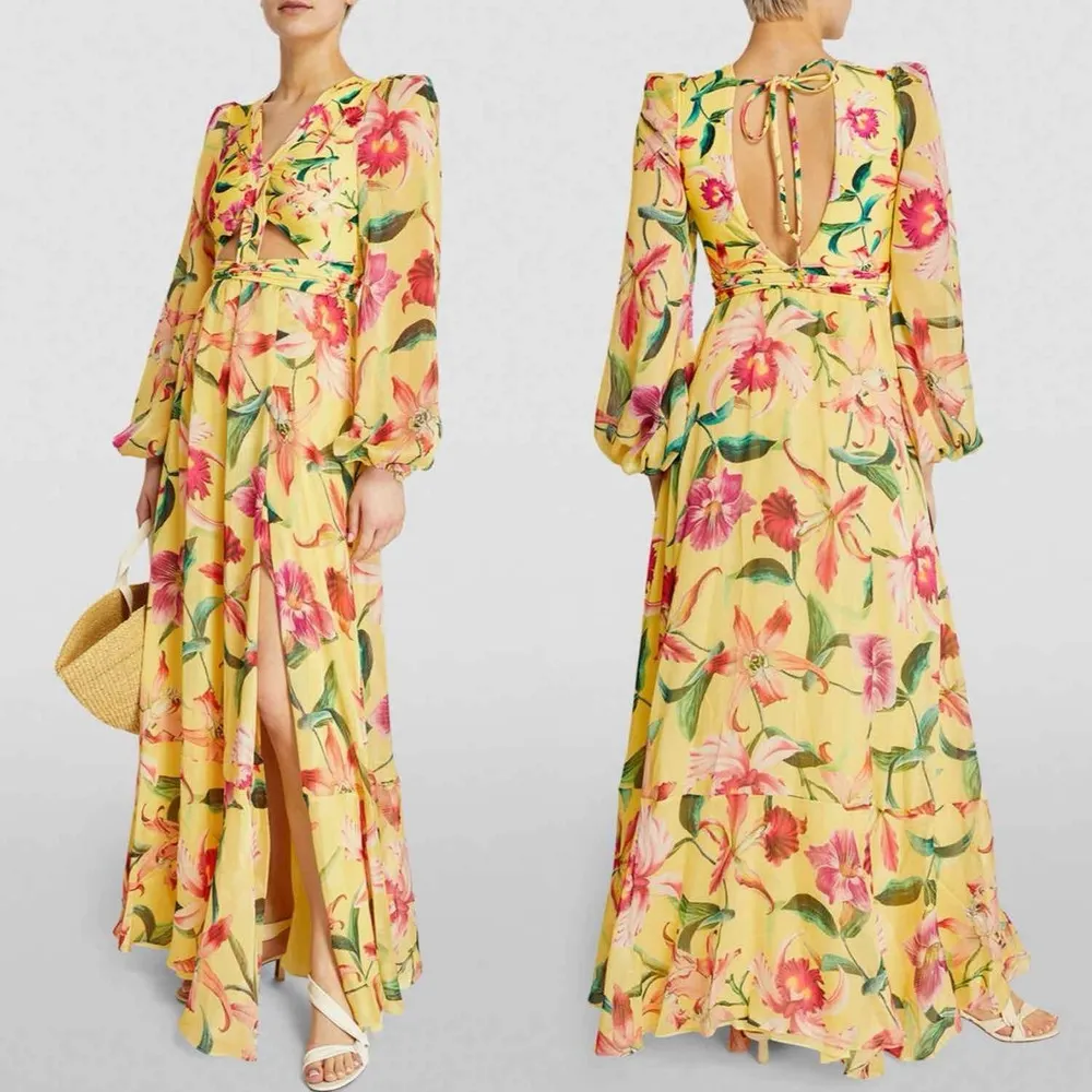 PatBO Laelia Cut Out Floral Maxi Dress Size XS Canary - Image 9