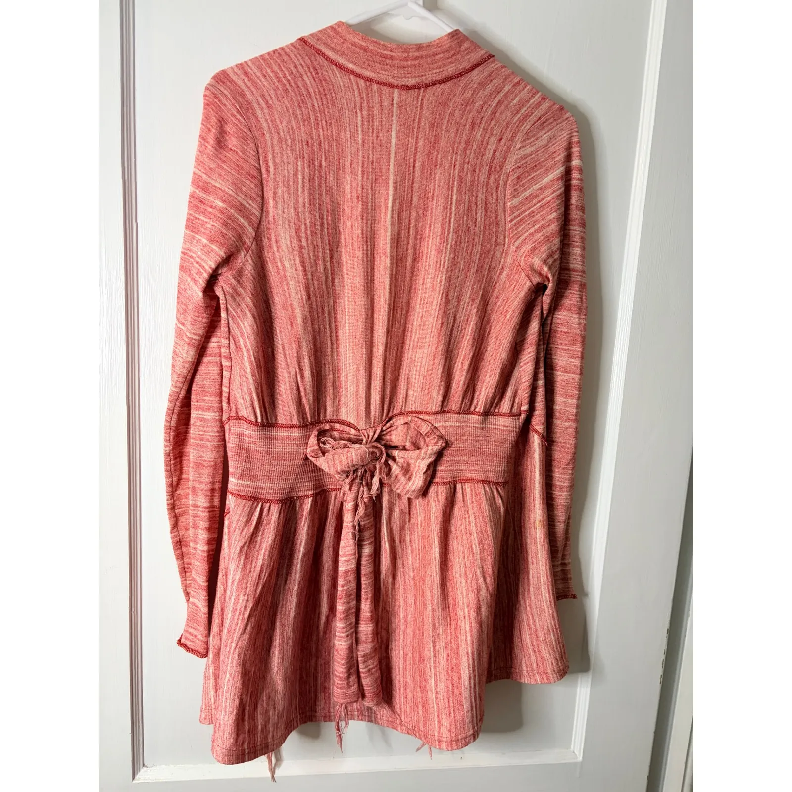 Free People Coral Marled Tie Waist Cardigan Sweater Long Sleeve Open Front small - Image 3