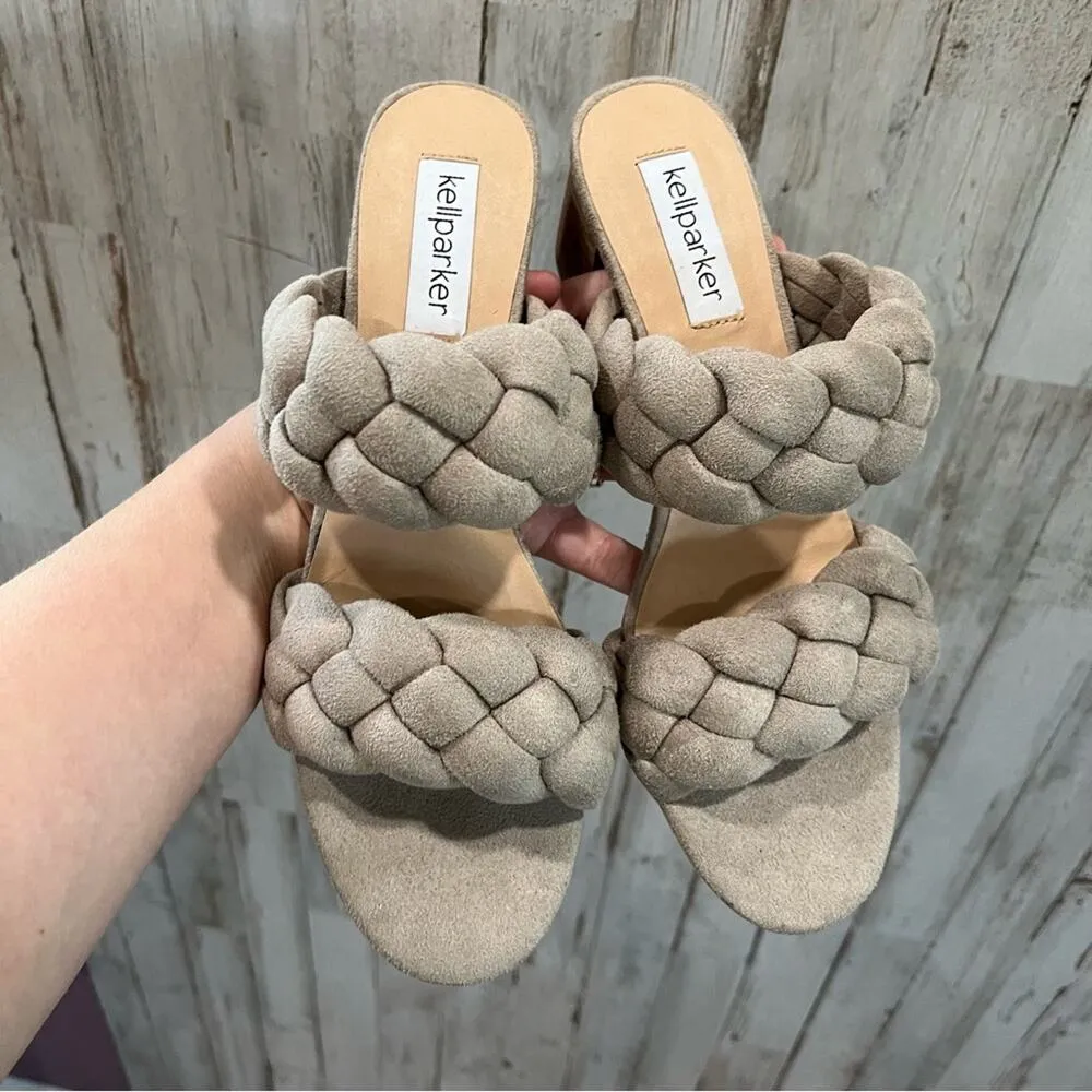 Kell Parker Micaela Tan Braided Heels Sandals Neutral Block Heel Gray Size 7.5 - Image 2