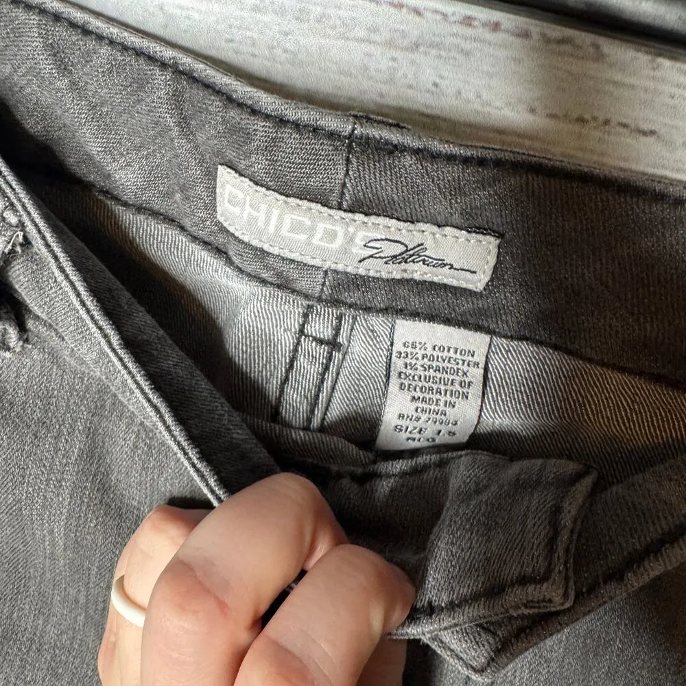 Chicos Platinum Ultimate Fit Slim Leg Grey Wash Jeans Bling Pocket US 10 - Image 3