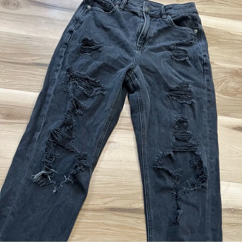 American Eagle  Black Distressed Mom Jeans Women’s 2 - Image 2