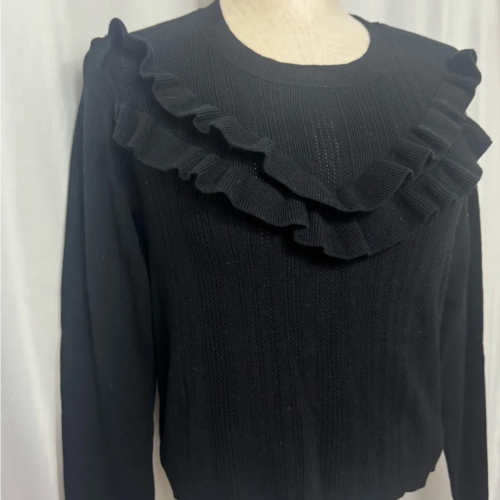 Forever 21 Black Ruffled Women's sweater Large - Image 2