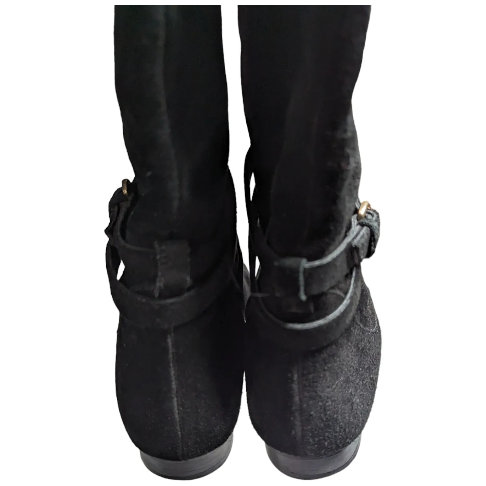 Bettye Muller Anthropologie Black Suede Fold Top Over the Knee Flat Boots 37.5 7 - Image 3