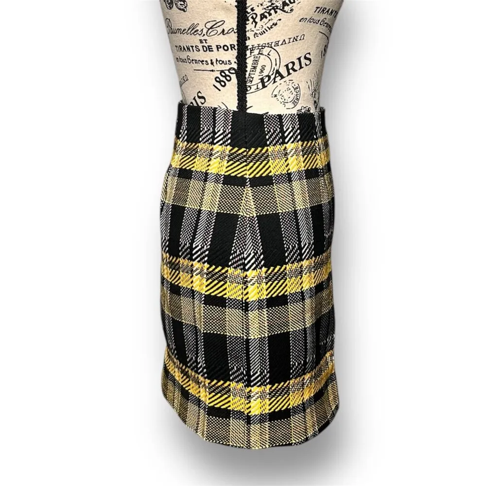 New Grey Lab Black Yellow Plaid Tweed Mini Skirt Preppy Academia Fall Winter S - Image 4