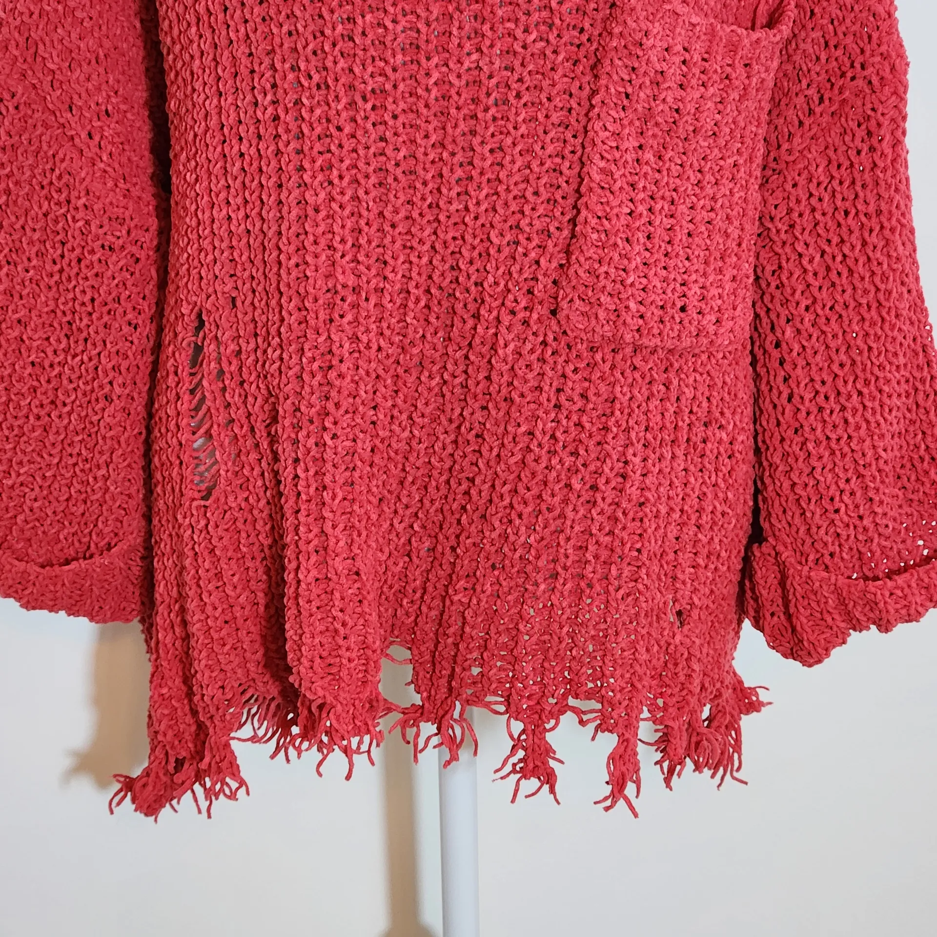 White Birch  Distressed Red Knit Sweater Size Medium Red Chunky Knit Sweater - Image 4