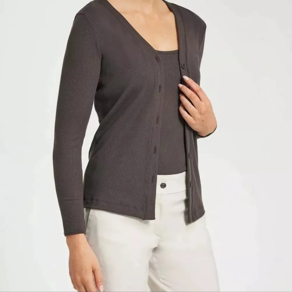 ANATOMIE‎ Danielle Ribbed Button Down Long Sleeve Shirt Women's Espresso Brown Size XL - Image 3