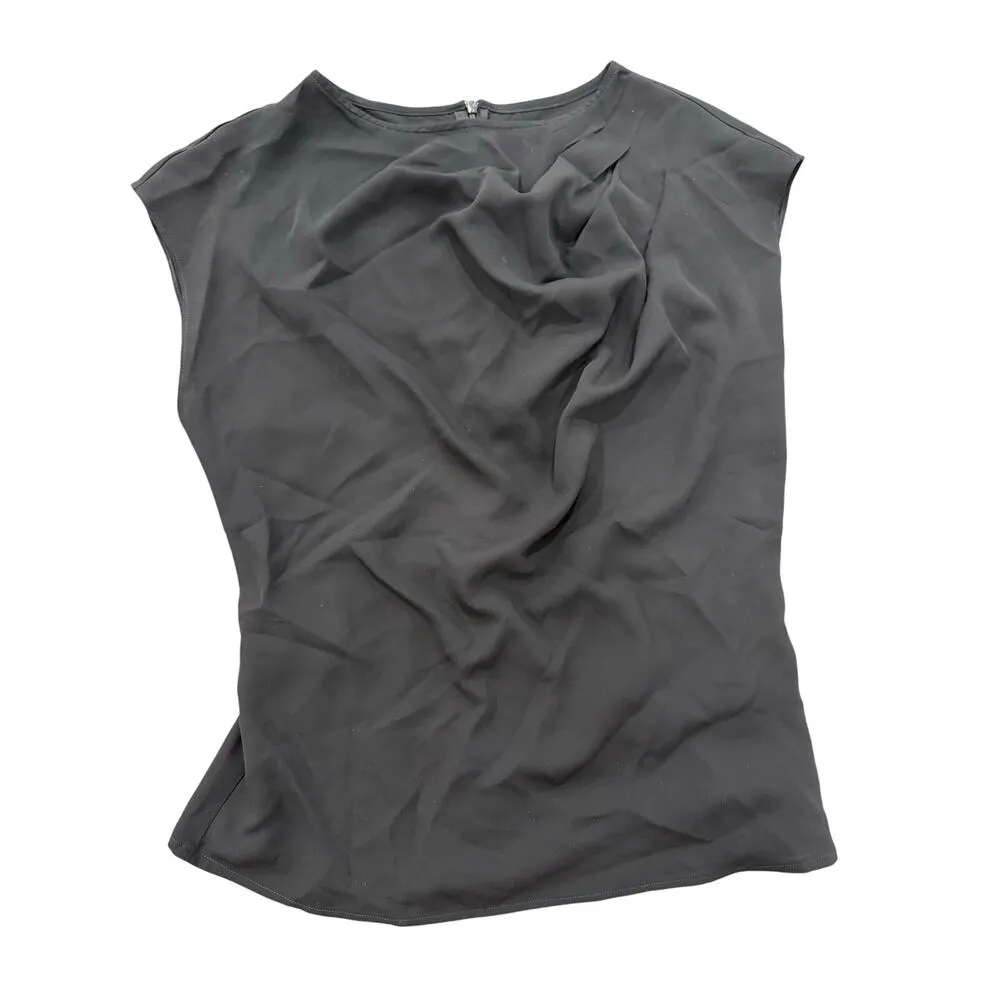 Halara Boat Neck Ruched Cap Sleeve Back Work Top Black Elegant XS - Image 2