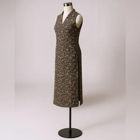 Vintage Laura Ashley Brown Floral Sleeveless Midi Dress Size 6‎ V-Neck Cottage - Image 4