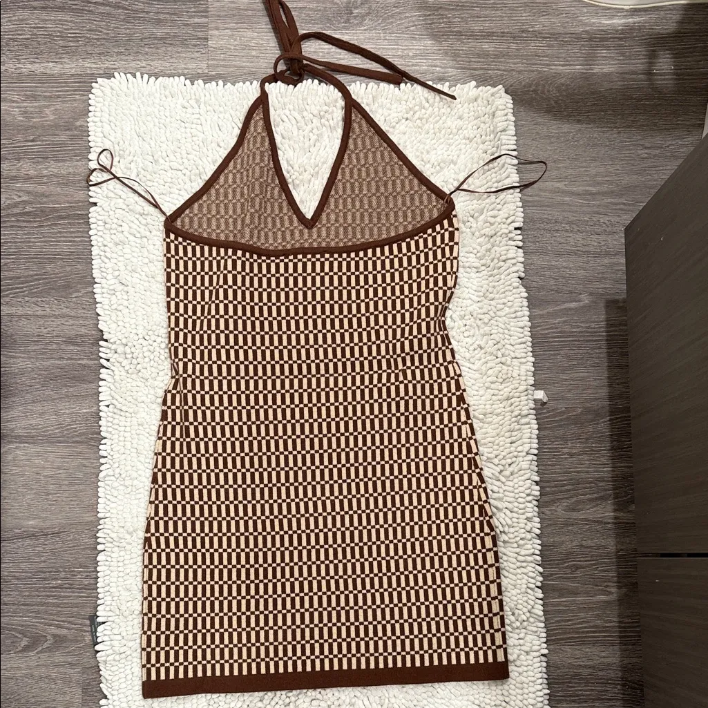 Brown and tan Halter Knit Dress Size L - Image 2