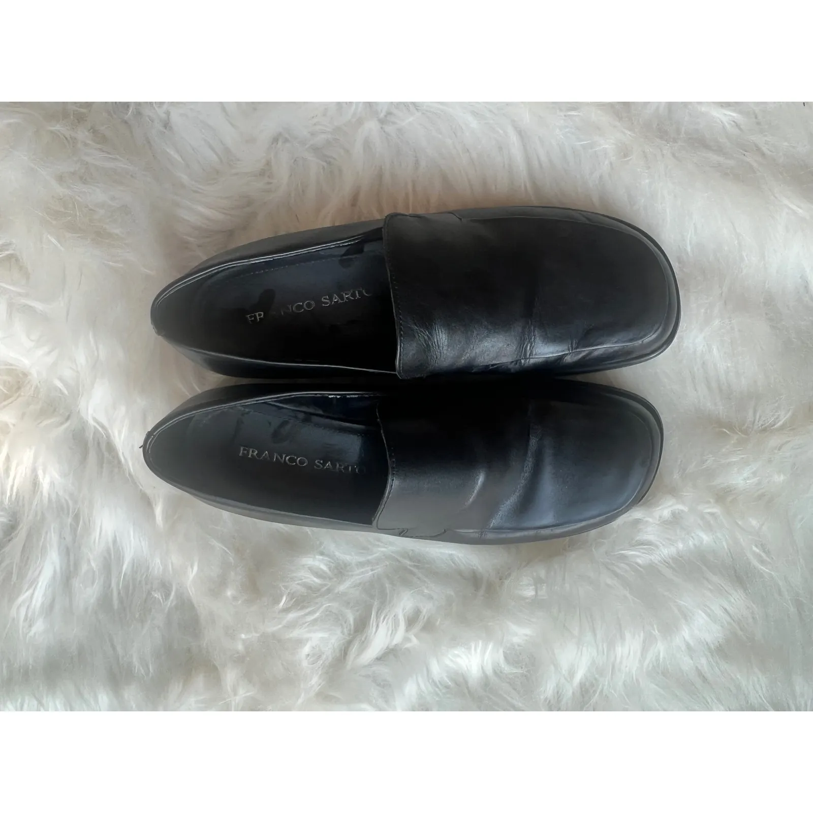 Franco Sarto Loafers‎ woman's Black Leather Block Heel Shoes Classic Minimalist - Image 5