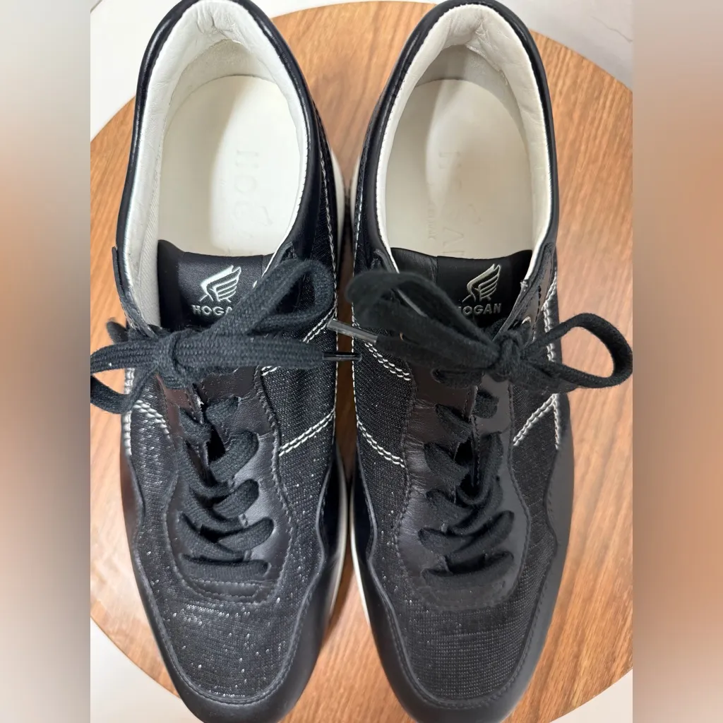 Hogan Women’s Perforated Black & White Metallic Leather Sneakers Size 8 - Image 7