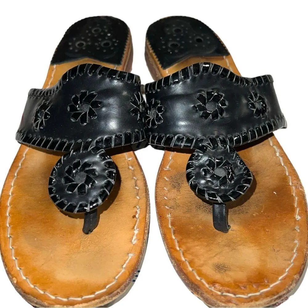 Jack Rogers 1960 Hamptons whipstitched black leather thong sandals! - Image 5