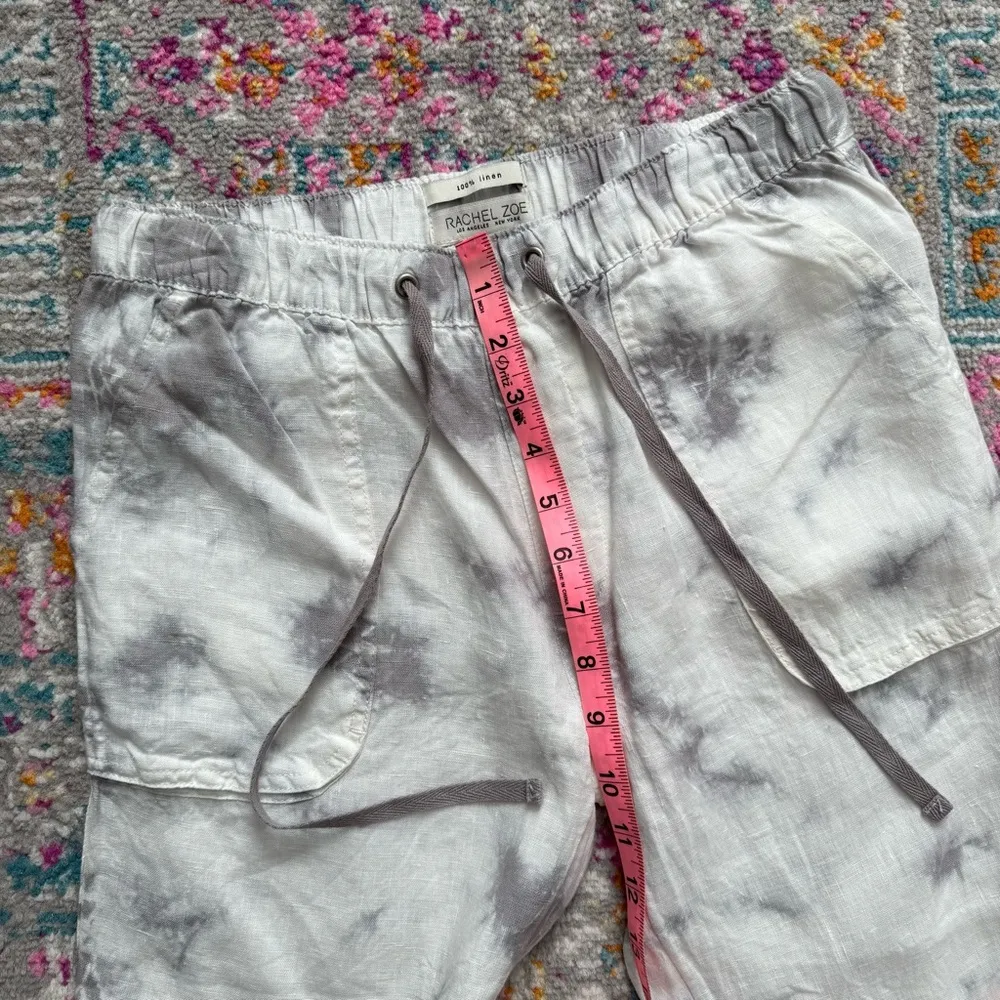 Rachel Zoe White Grey Tie Dye 100% Linen High Rise Lightweight Jogger Pants XS - Image 8