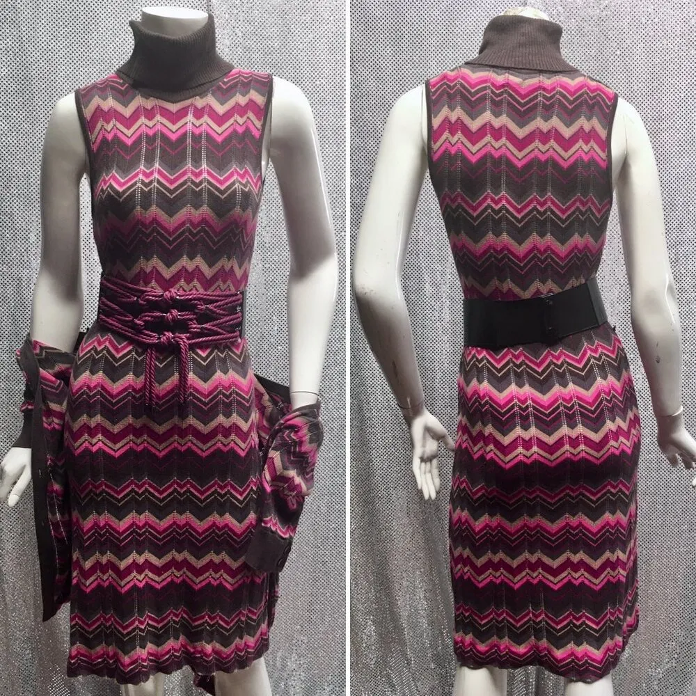 Anthropologie Beth Bowley knit sweater dress duster 2pc set chevron stripe M L - Image 3